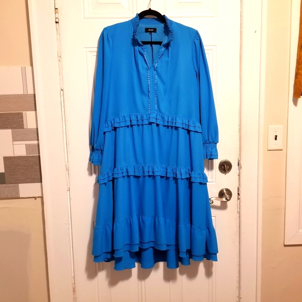 ME+EM Statement Frill Swing Dress Signal Blue. Size: UK 14 = US 12. - Picture 2 of 12